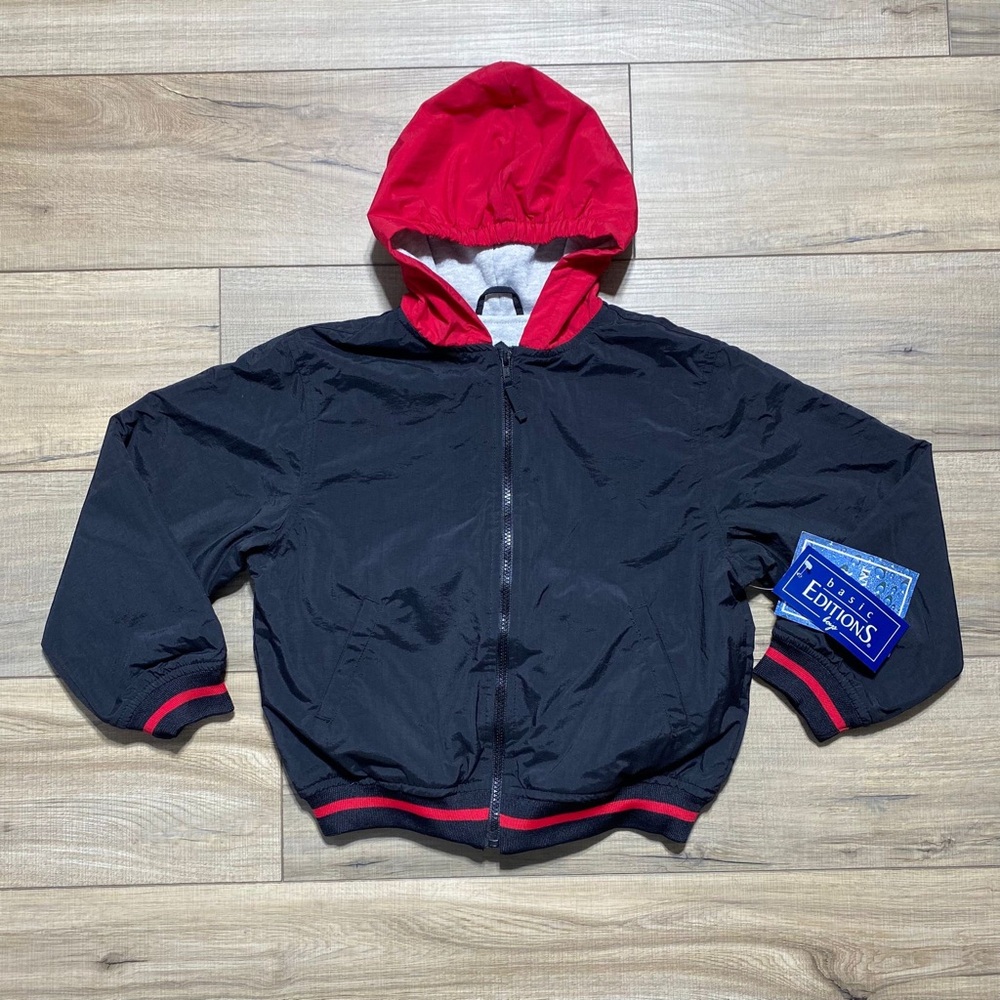 Basic Editions Boys Full Front Zip Water Resistant Hooded Jacket Size 7‎ Black